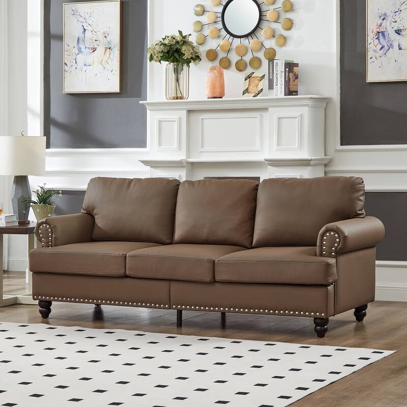 Classic Design Sectional Sofa Loveseat Couch with Pillow Back（Leather/Polyester)