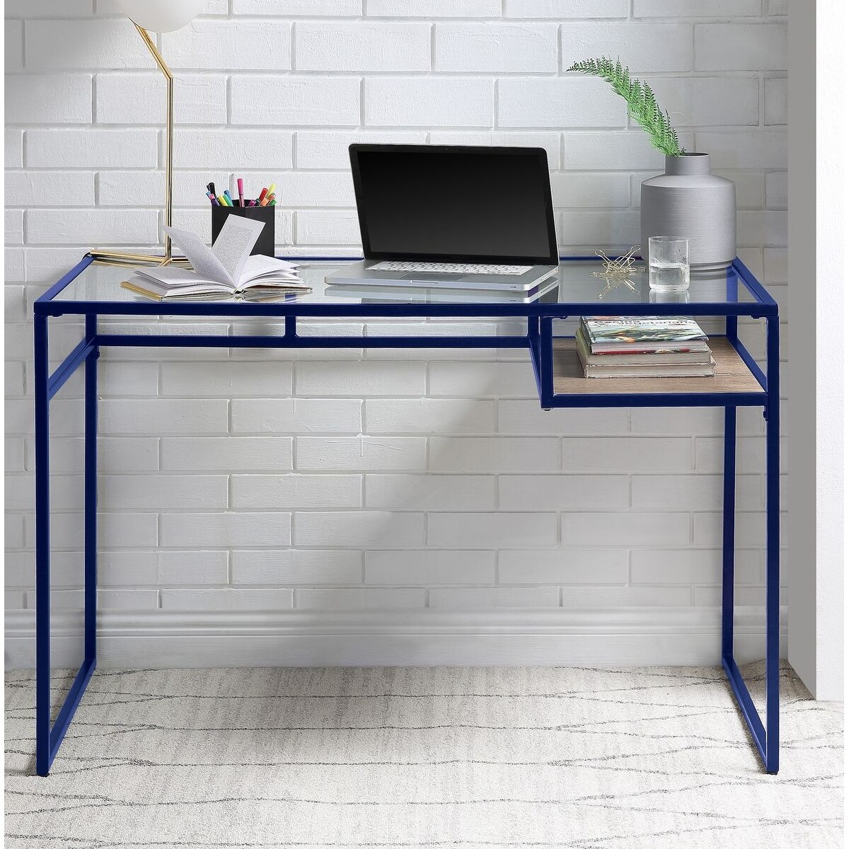 Blue hot sale glass desk