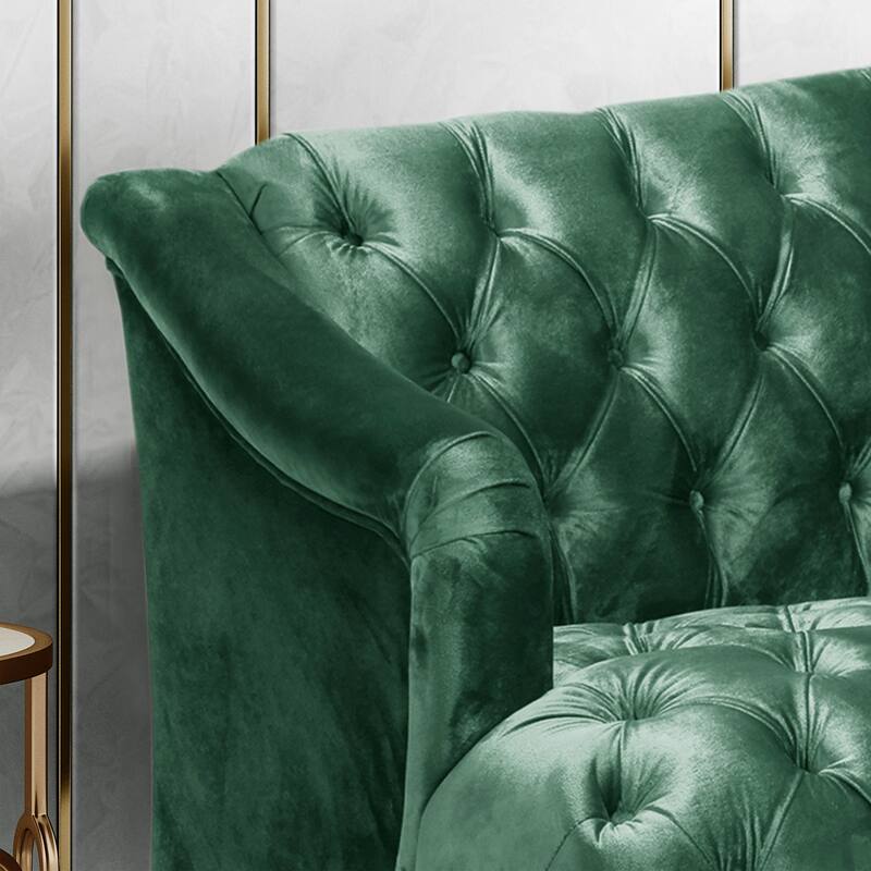 Contemporary 3-Seater Sofa with Button Tufted PU Upholstery and Birch Wood Legs