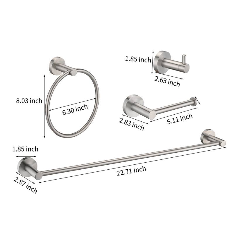 Topcraft Wall Mounted Stainless Steel Bathroom 4-Piece Hardware Accessory Set