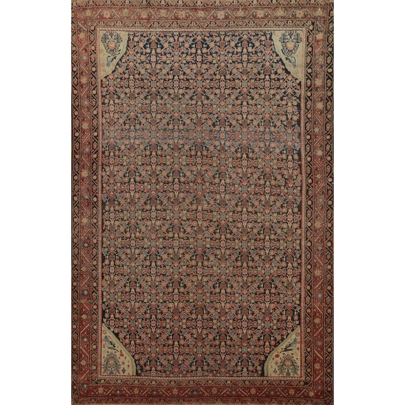 Hand Knotted Oriental 100% Wool Carpet Traditional All-Over Navy Blue & Blues Malayer Area Rug - 6' 5'' X 4' 5''
