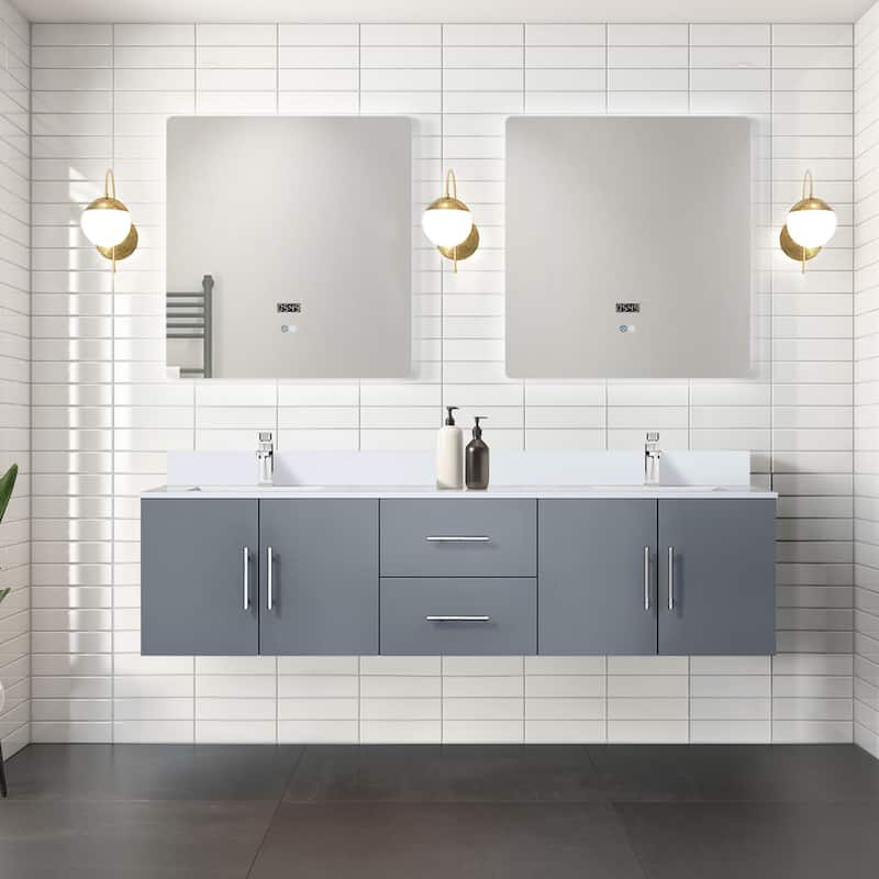 Geneva 72 in. W x 22 in. D Dark Grey Double Bath Vanity and Cultured Marble Top - 72 Inch - Dark Grey