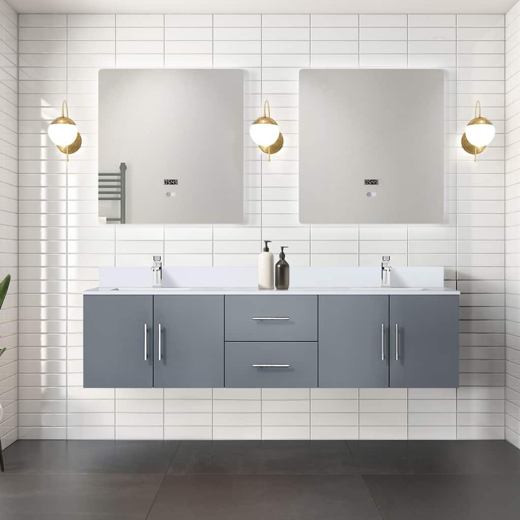 Geneva 72 in. W x 22 in. D Dark Grey Double Bath Vanity and White Quartz Top
