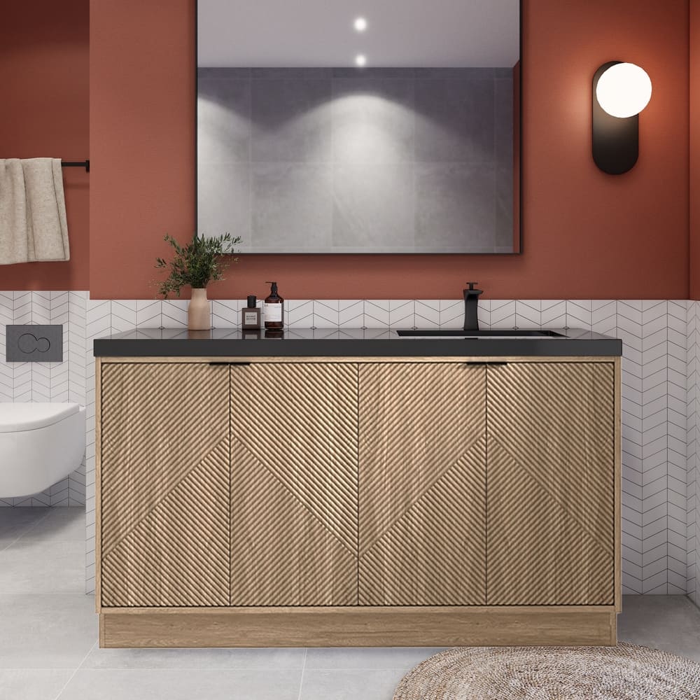 Milano 60" Freestanding Bathroom Vanity with Right Black Acrylic Sink