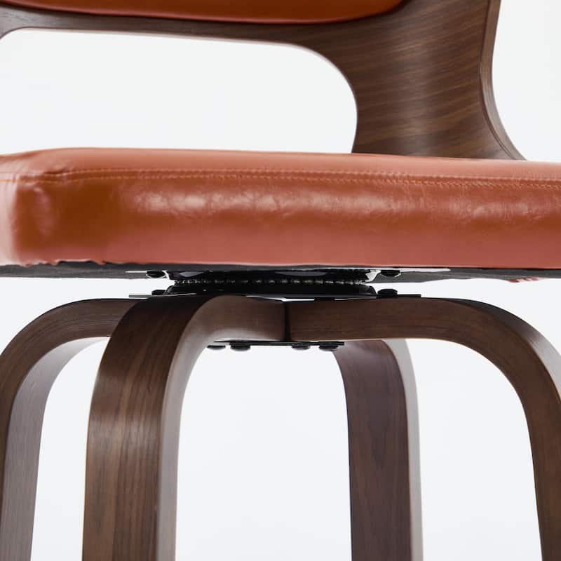 SEYNAR PU Leather 360 Degree Swivel Open Back Bar Stools Wood Legs Set of 4