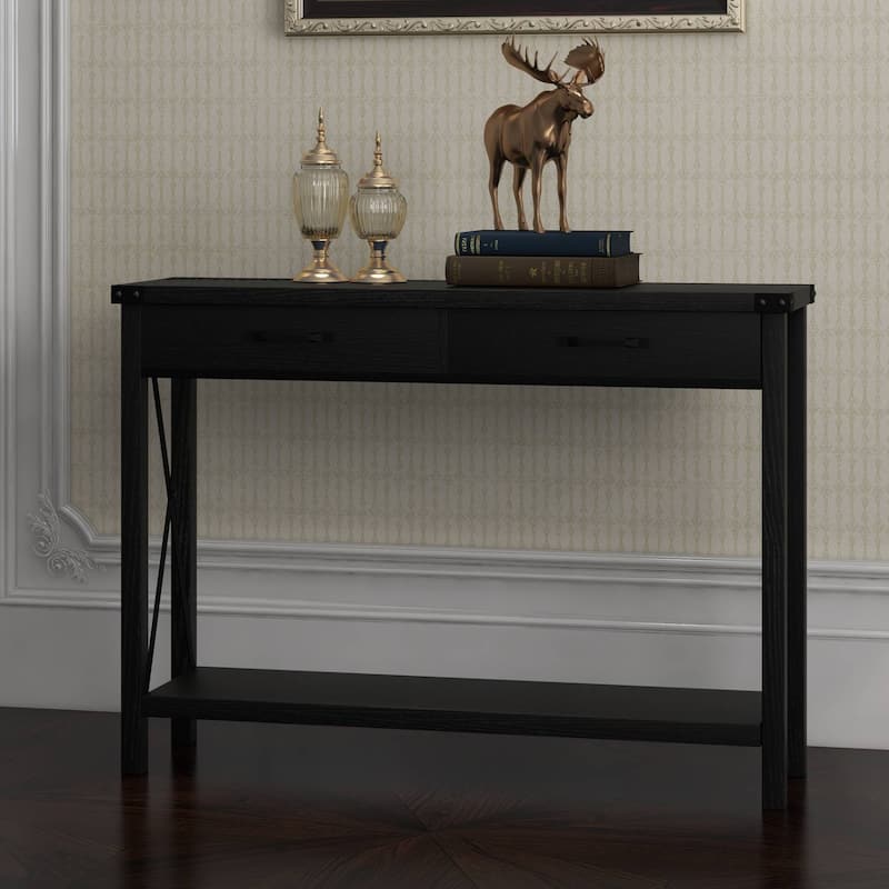 Narrow Sofa Table with 2 Drawers for Entryway - Black