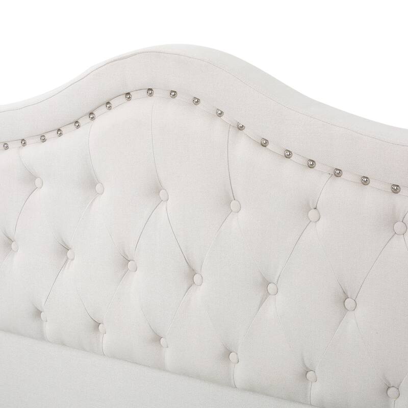 Button Tufted Wingback Platform Bed Upholstered Queen Size Bed Frame with Arched Nailhead Trim Headboard and Footboard