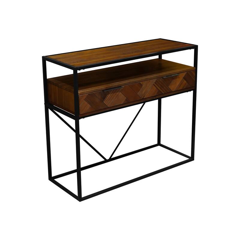 Vintage Industrial Dark Brown Wood Console Table