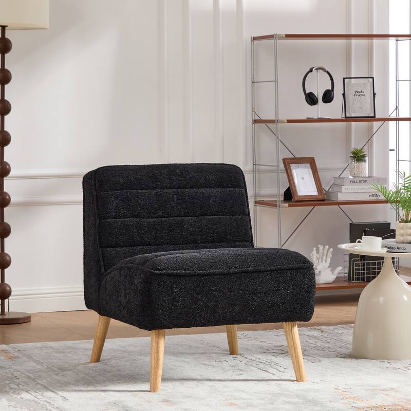 24.4" Wide Modern Upholstered Armless Chair with Rubber Wood Legs, Chenille Accent Chair for Living Room,Bedroom,Office