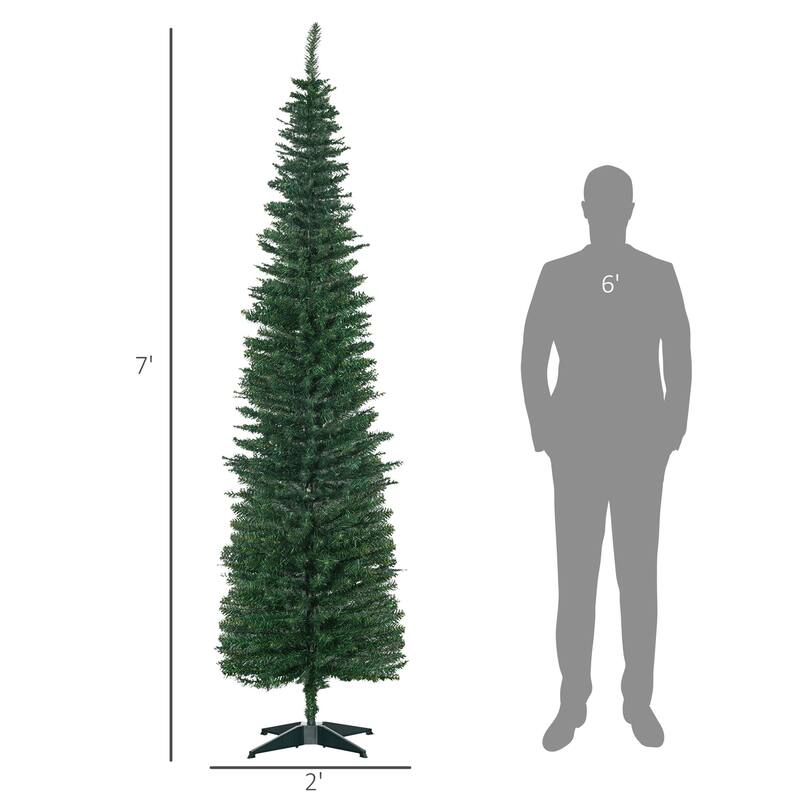 7FT Artificial Slim Pencil Christmas Tree with 499 Realistic Branch Tips & Plastic Stand