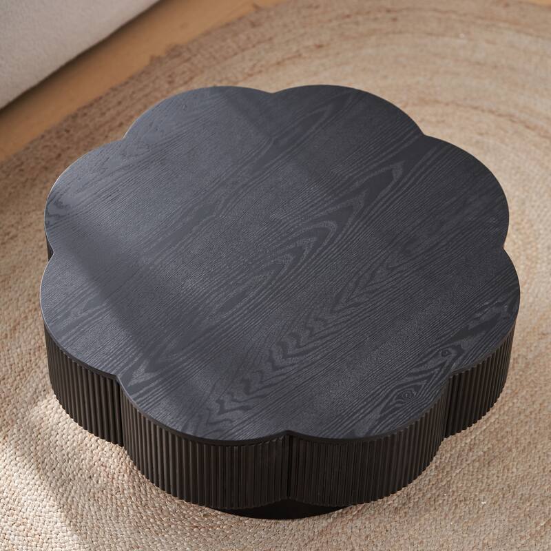 31.50" Modern Flower Shaped Coffee Table, Plum Blossom Shaped Coffee Table with Storage - Natural Wood Veneer