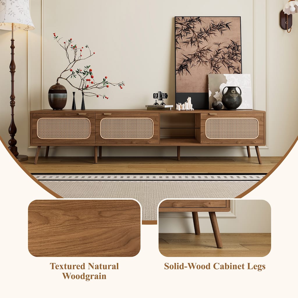 TV Stand TV Console for 75/80/85 Inches TV, Walnut Television Cabinet Entertainment Center with Open Shelf
