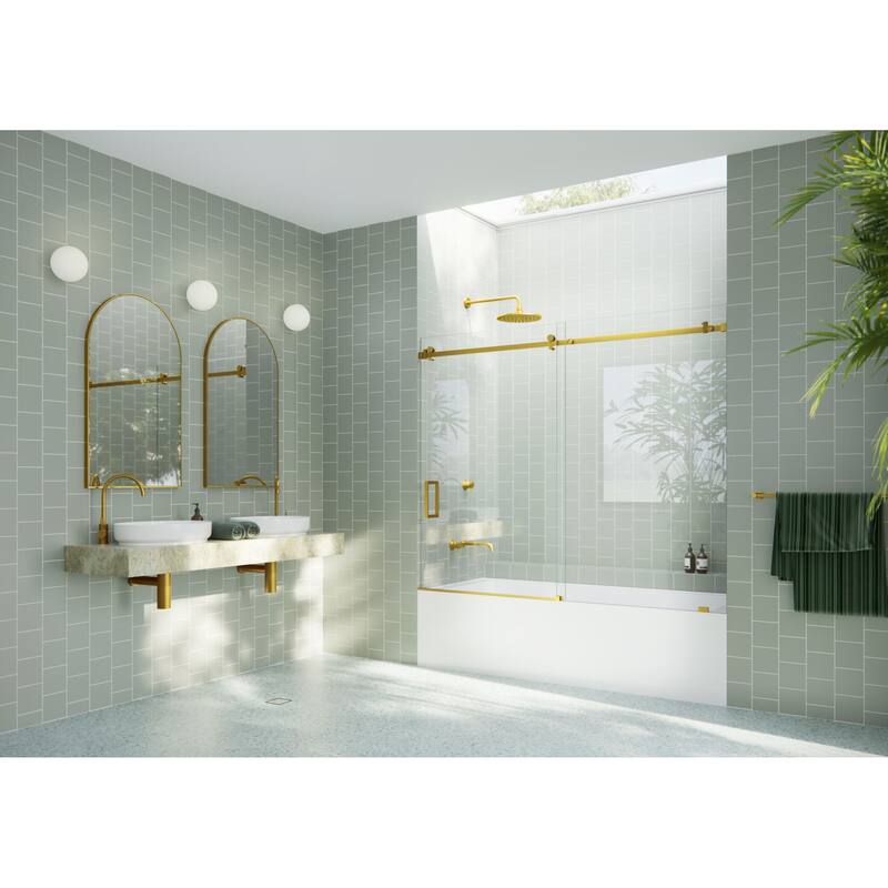 Glass Warehouse B-SQSLD-72 Astro 60" High x 72" Wide Sliding Frameless - Satin Brass
