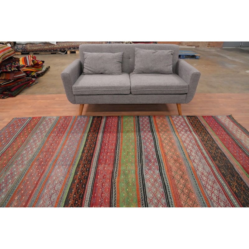 Hand Woven Oriental 100% Wool Carpet Southwestern Tribal Multi-Colored Kilim Area Rug - 9' 9'' X 5' 11''