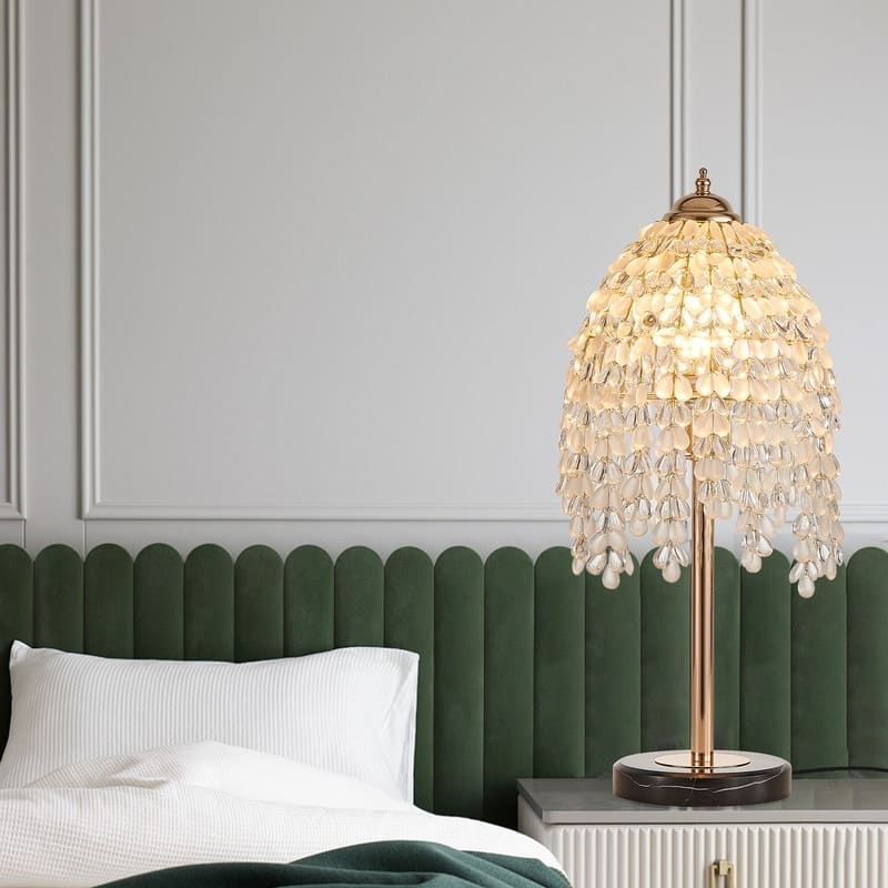 19" Crystal Table Lamp Vintage Waterfall Design with Teardrop Beads & Marble Base (Bulb Not Included)