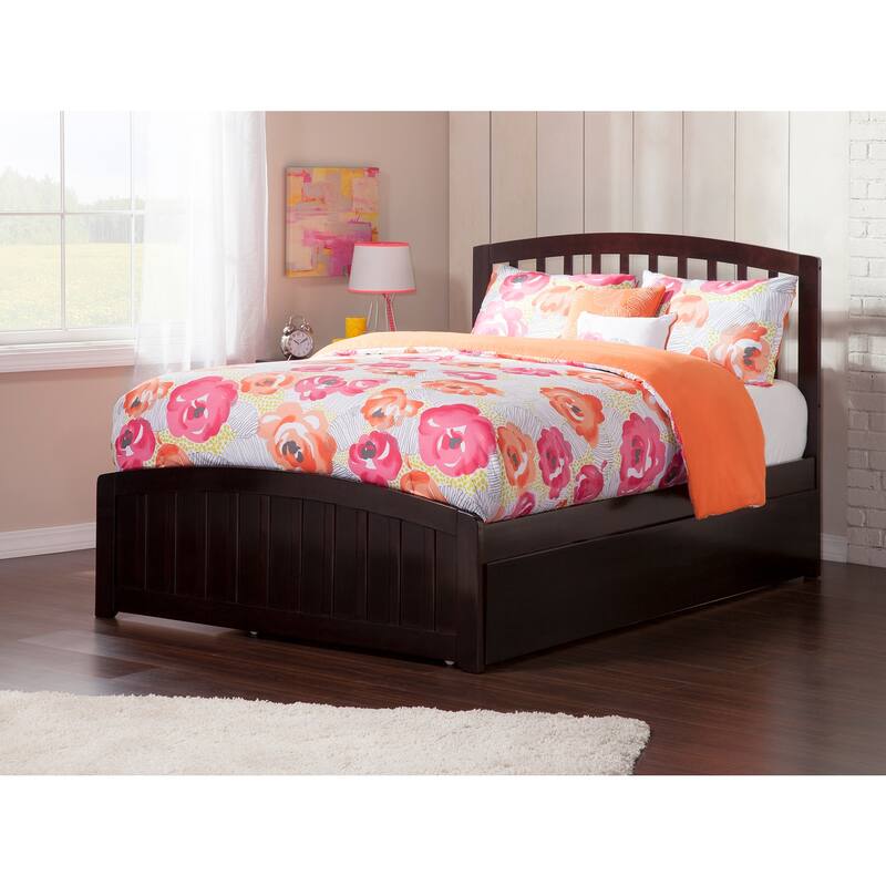 Victorian Platform Bed with Trundle - Twin Size, Hardwood Frame, Espresso Finish, Modern Design
