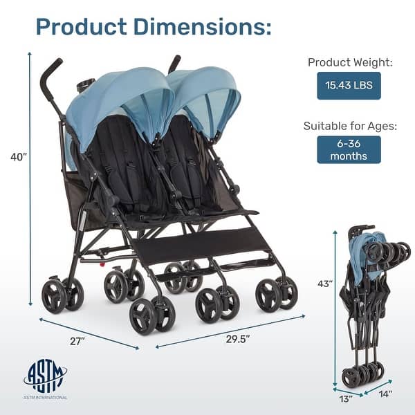 dimension image slide 2 of 4, Dream On Me Twin Venture Umbrella Stroller