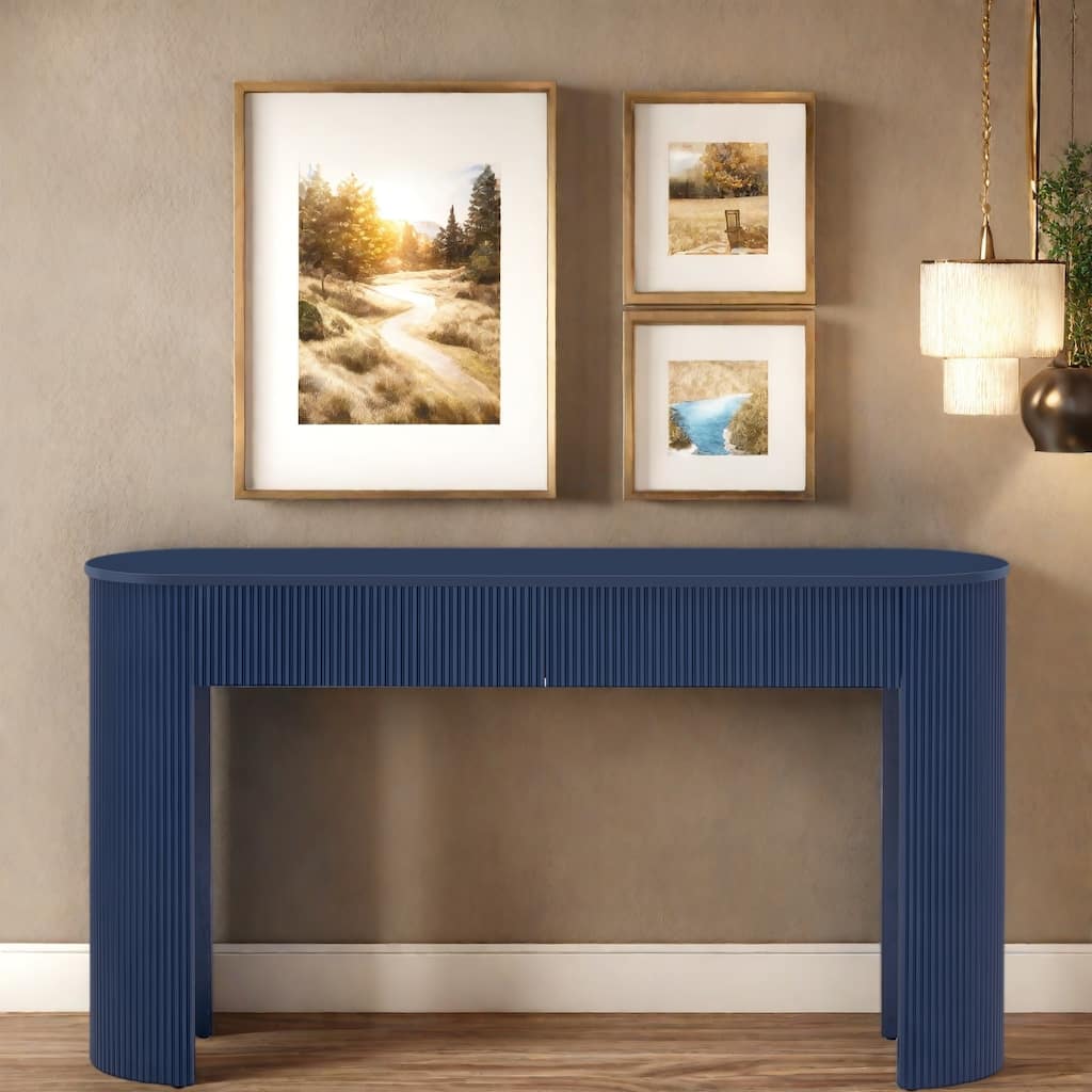 54" MDF Console Table with Fluted Design and Two Drawers for Living Room