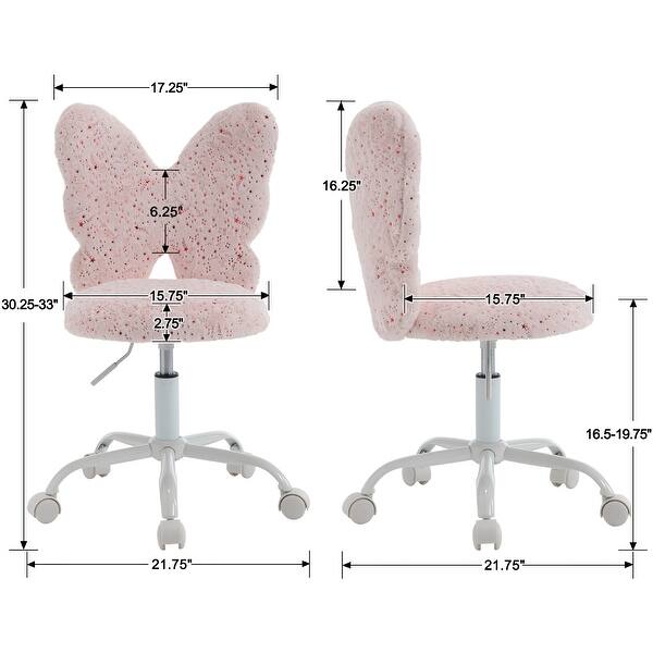 dimension image slide 1 of 4, Cute Butterfly Back Kids Desk Chair, Adjustable Furry Swivel Chair for Study/Home/Bedroom/School