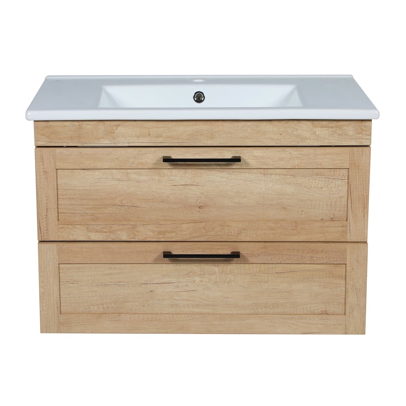 Modern Wall-Mounted Bathroom Vanity with Washbasin Palm Beach Teak Natural Non-Toxic MDF-26"-Simple 32"