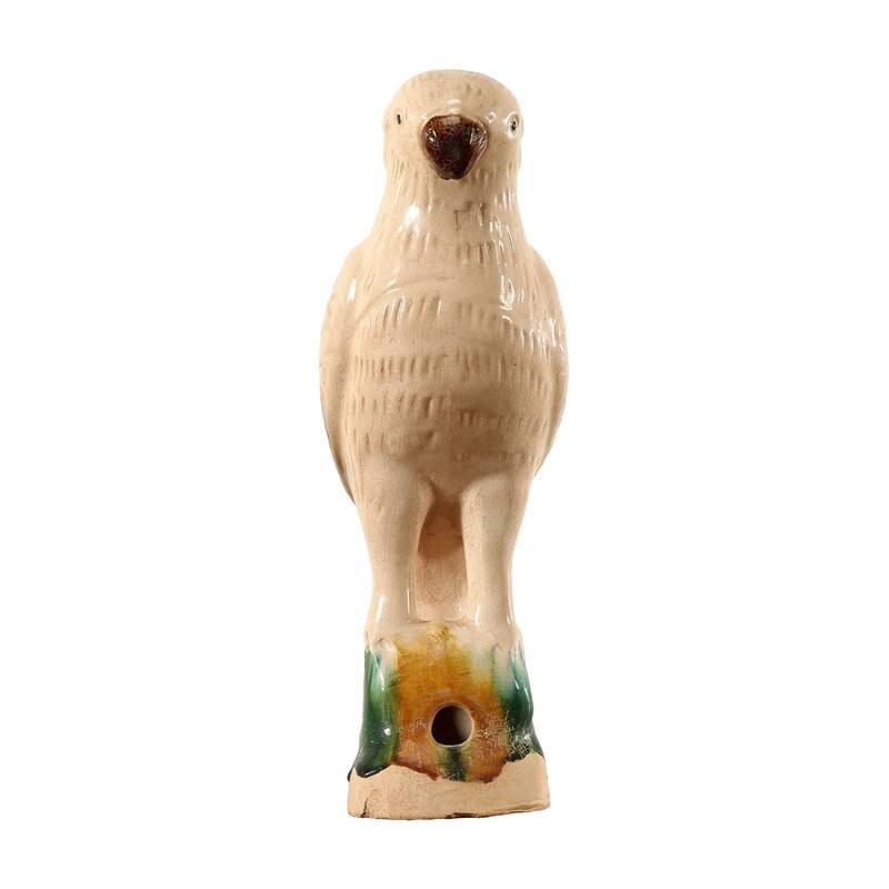 High Creamy White Glazed Parrot - 10" H