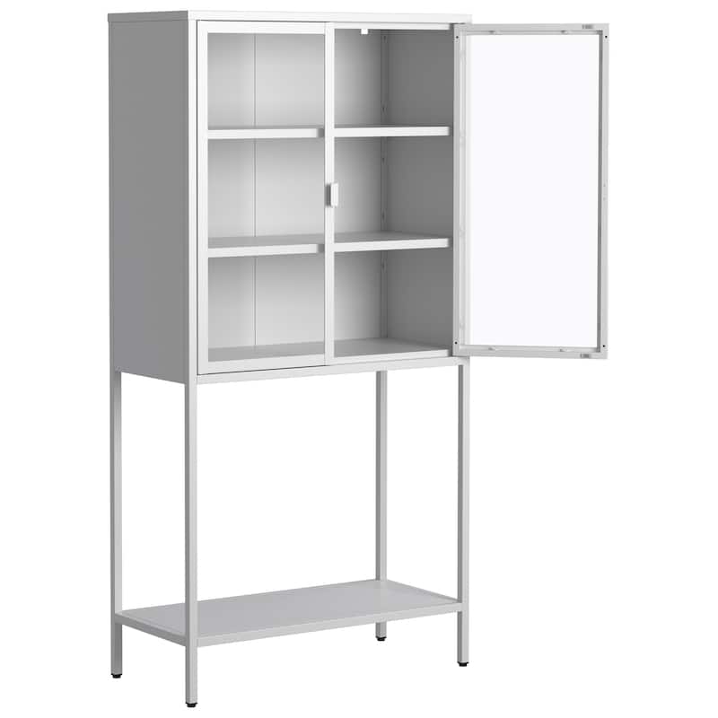 59"H Metal Storage Cabinet,Display Storage Cabinet with Glass Doors and 2 adjustable Shelves,Tall Bookcase Bookshelf Cabinet
