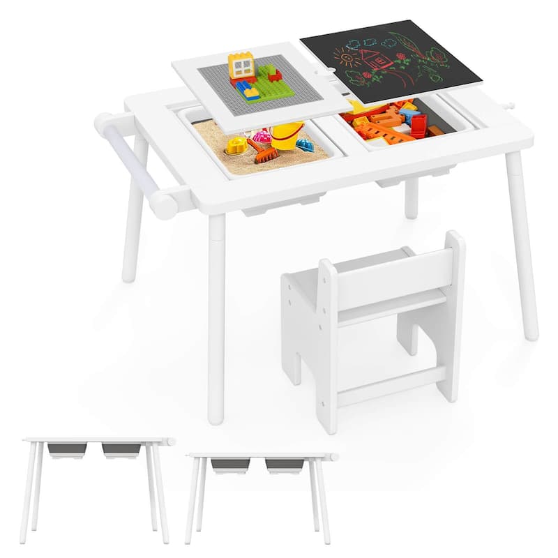 Costway Sensory Table & Chair Set for Kids 2-8 with Foldable Bins for - See Details - White