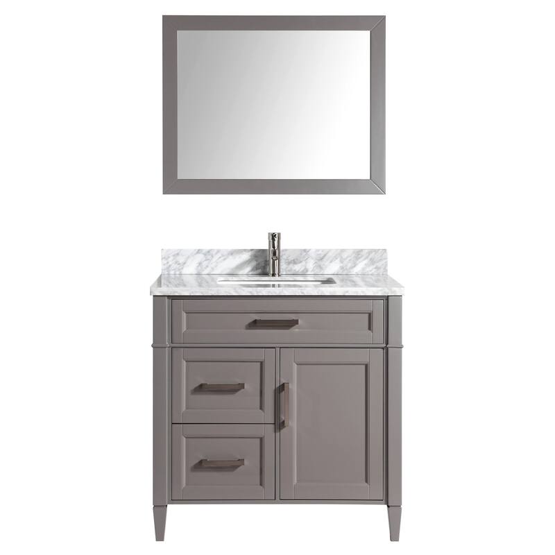 Vanity Art 36-Inch Single Sink Bathroom Vanity Set Carrara Marble Stone Top 3 Drawers 1 Shelf Undermount Sink with Free Mirror