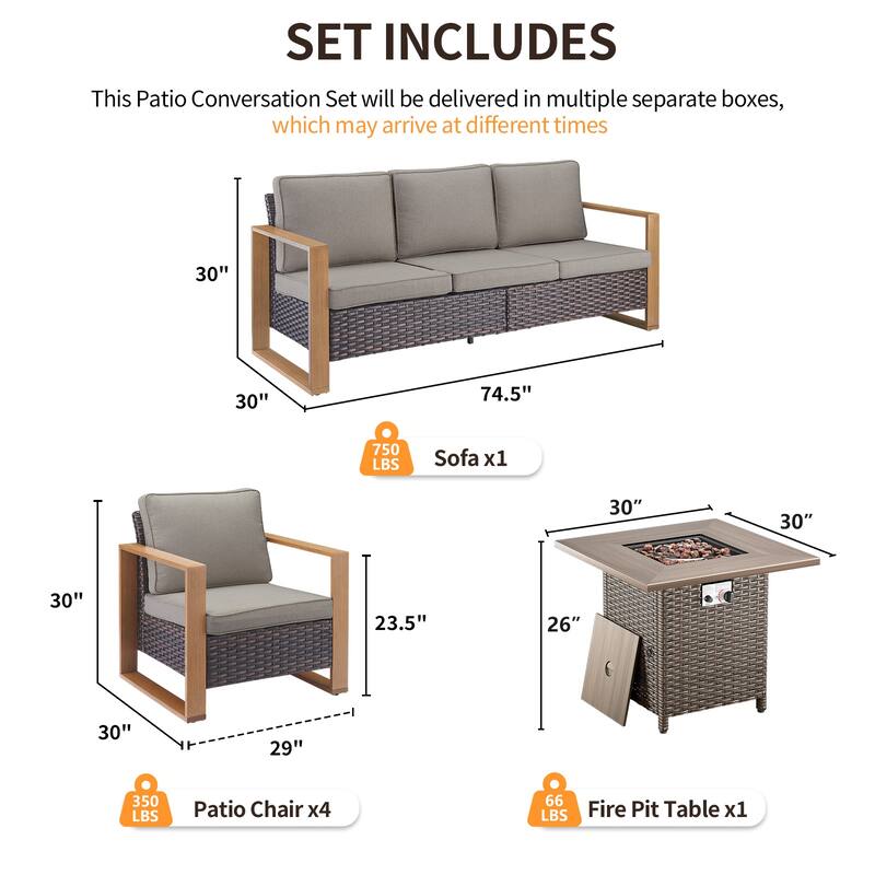 Pocassy 4/6/8PCS Sofa Swivel Chair with Fire Pit Table Set