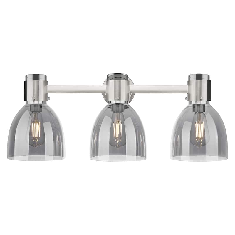 Innovations Lighting Downtown Urban - Lawton Bell - 3 Light 24" Wall-Mounted Bath Vanity Light - Satin Nickel/Light Smoke