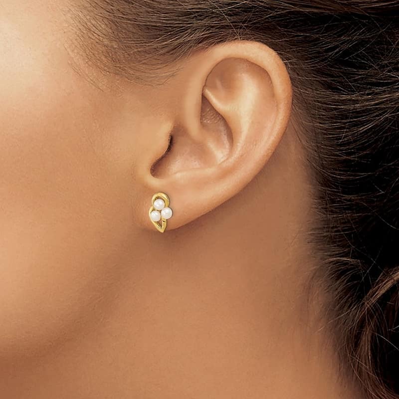 Curata 14k Yellow Gold 3-4mm White Button Freshwater Cultured Pearl Post Earrings (12.4x8.55mm)