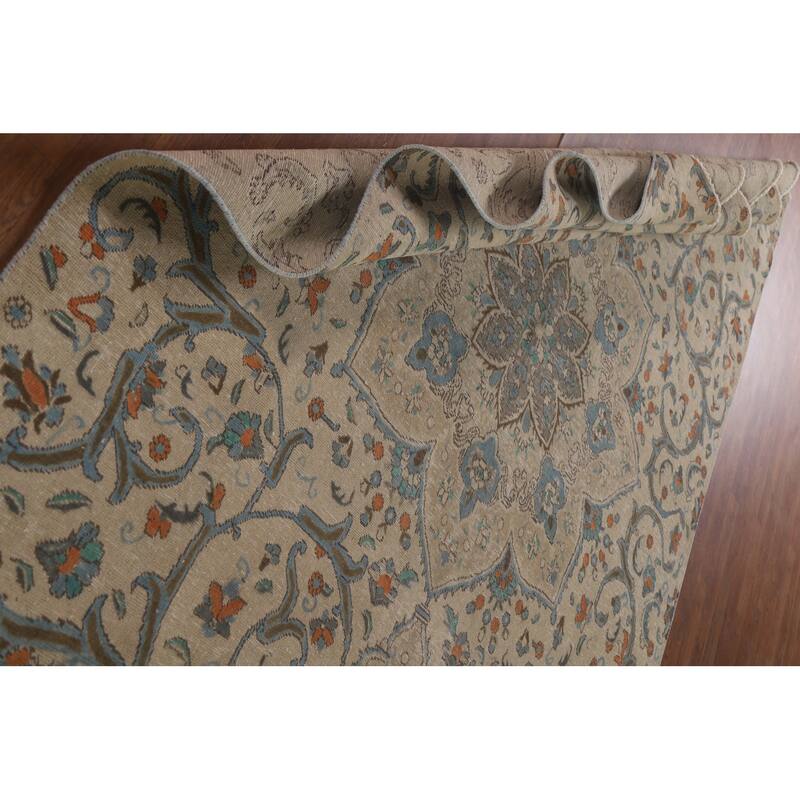 Hand Knotted Oriental 100% Wool Carpet Traditional Floral Beige & Ivories Tabriz Area Rug - 10' 1'' X 6' 10''