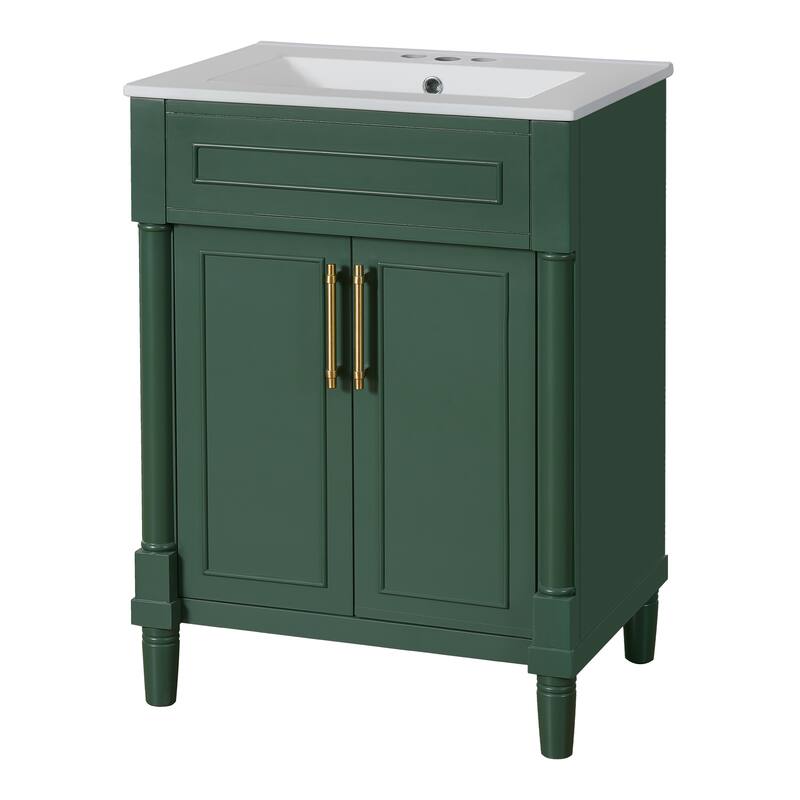 Roomfitters 24 Inch Bathroom Vanity with Ceramic Sink, Storage Cabinet with 2 Doors, Small Single Vanity