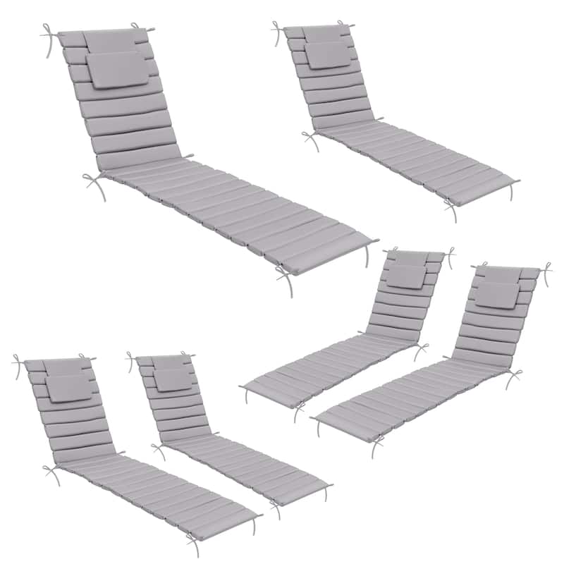 Outdoor Chaise Lounge Cushion Quilted Patio Sun Lounger Pad with Straps - 6PC - Light Gray, Fits 78"-82" chaise