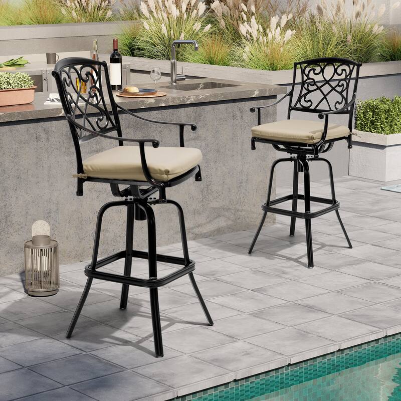 Crestlive Outdoor Patio Bar Height Swivel Bar Stool with Sunbrella Cushion