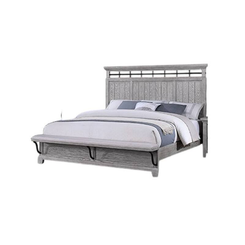 Bix Queen Size Bed w Upholstered Footboard, Light Gray Wood Grain