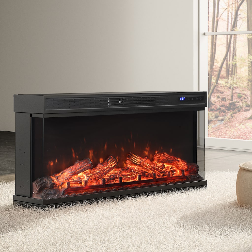 WAMPAT 36 inch 3 Sided Glass Electric Fireplace Insert，Black
