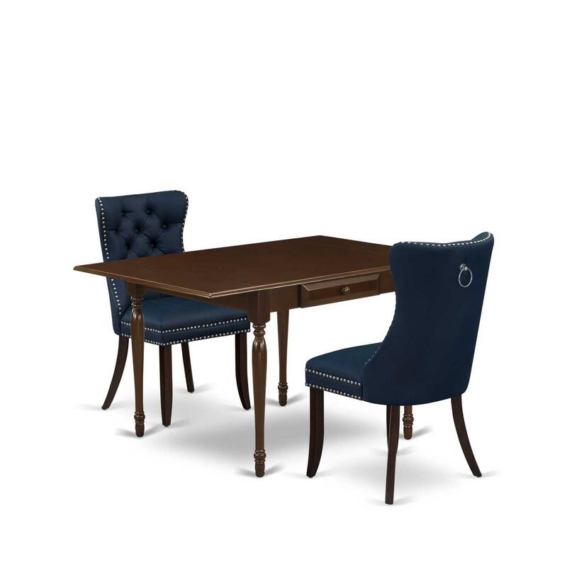 HomeStock 3-Pc Mahogany Finish Rectangular Solid Wood Top with Dropleaf Dining Table Set