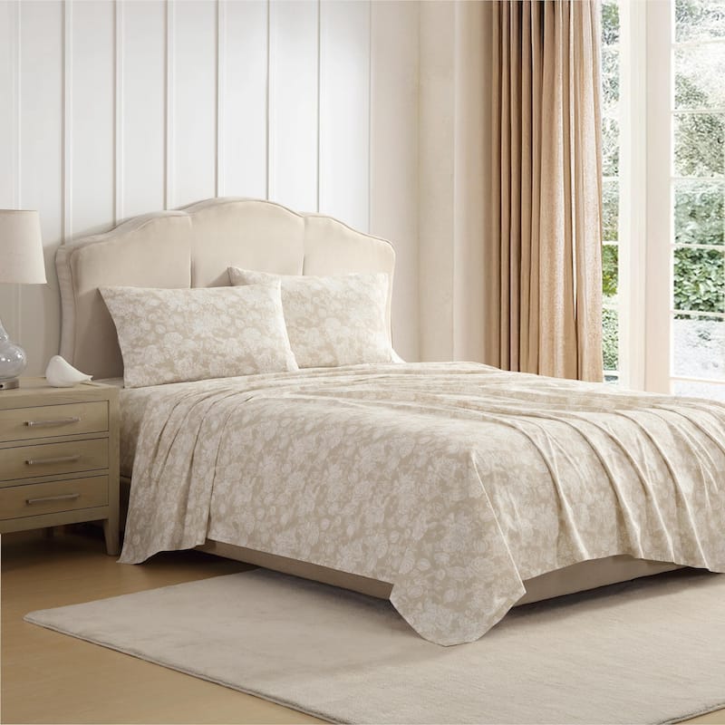 Laura Ashley Printed Cotton Percale Sheet Set - King - Meredith Brown