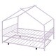 preview thumbnail 36 of 52, Metal House Bed with Twin Size Trundle, Twin/Full Size Playhouse Bed Montessori Bed with Roof Design for Kids Bedroom