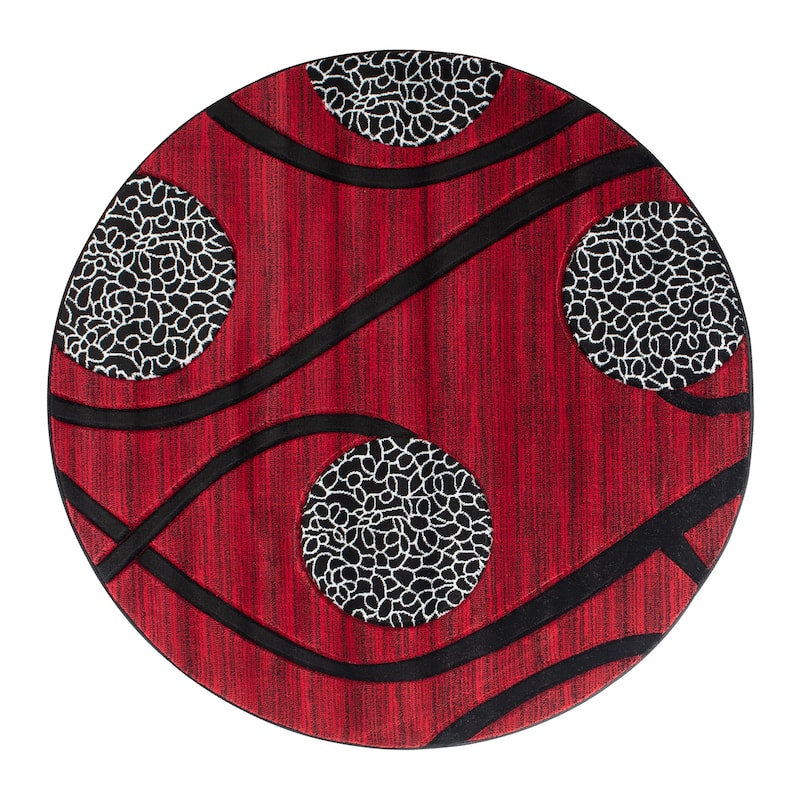 Orelsi Collection Abstract Area Rug - 8'1" Round - Red/Black