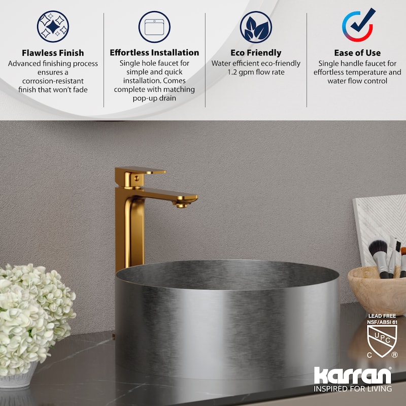 Karran Venda KBF512 Single-Handle Single Hole Vessel Bathroom Faucet with Matching Pop-up Drain