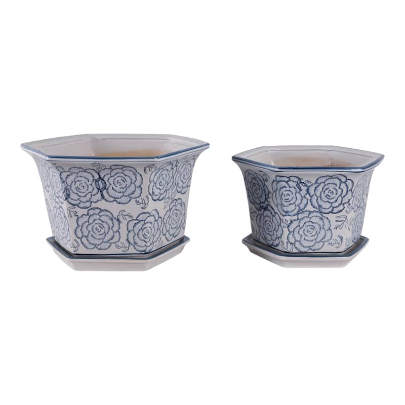 Stoneware Saucer Planters Attached Base for Home Garden (Set of 2)