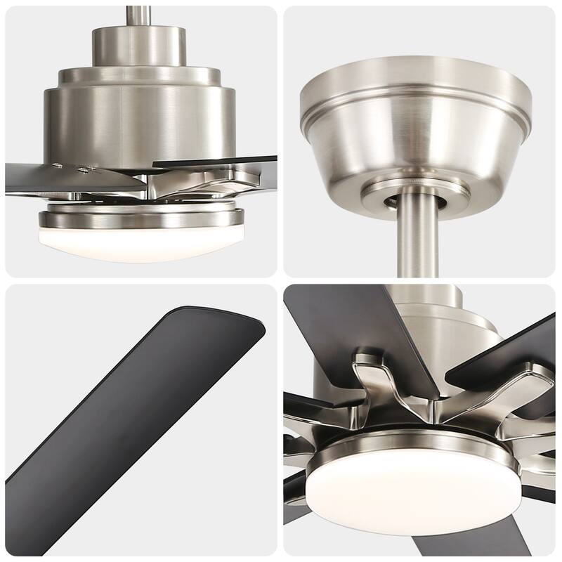 52" Reversible DC Motor Ceiling Fan with Remote/APP Control Dimmable 3-color Temperature, 8 ABS Blades Ceiling Fan Chandelier