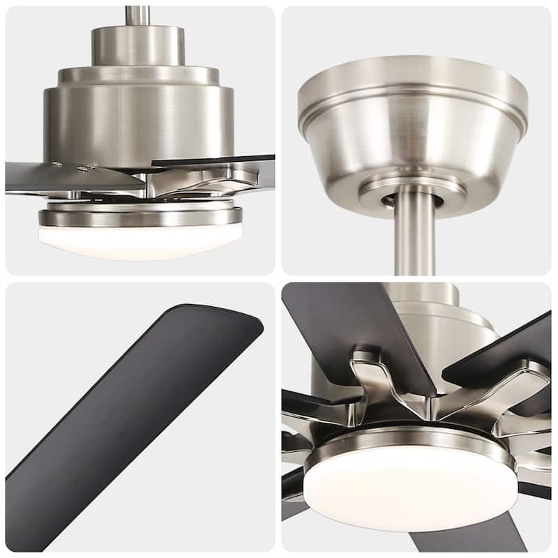 52-Inch Smart Ceiling Fan With Lights,6 Wind Speed, with 8 Black ABS Blades - Black,Brushed Nickel