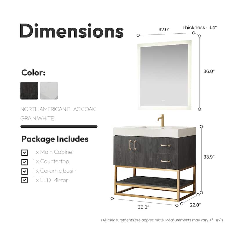 Alistair Bath Vanity with Grain White Stone Top and Mirror