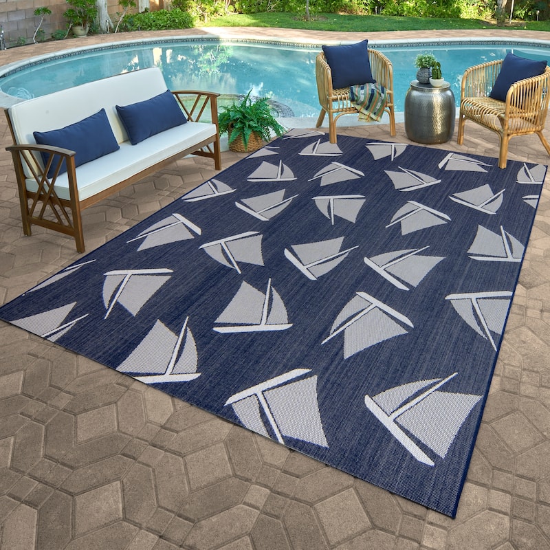Gertmenian Paseo Bateau Navy Geometric Indoor/ Outdoor Area Rug
