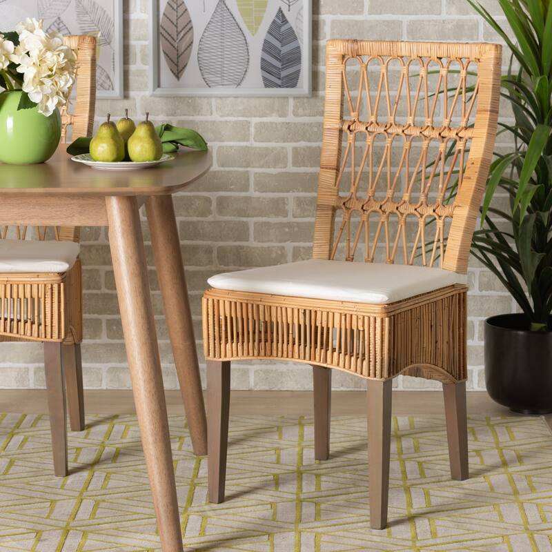 Sullivan Modern Bohemian Natural Brown Rattan 2-Piece Dining Chair Set