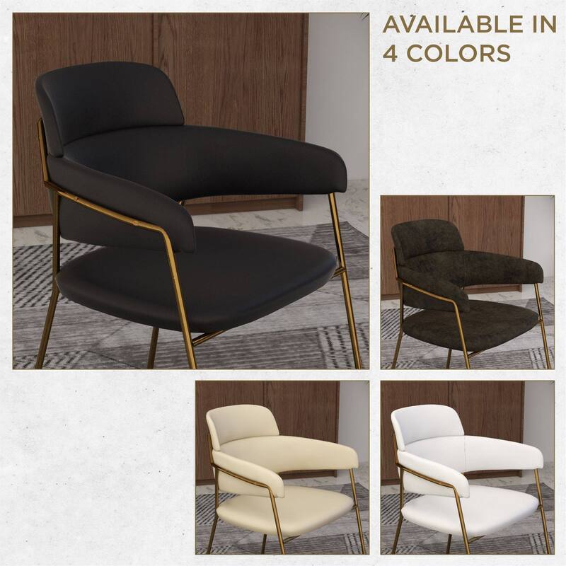 LeisureMod Axis Mid-Century Modern Upholstered Dining Chair with Curved Open-Back Design and Gold Steel Legs for Home & Kitchen