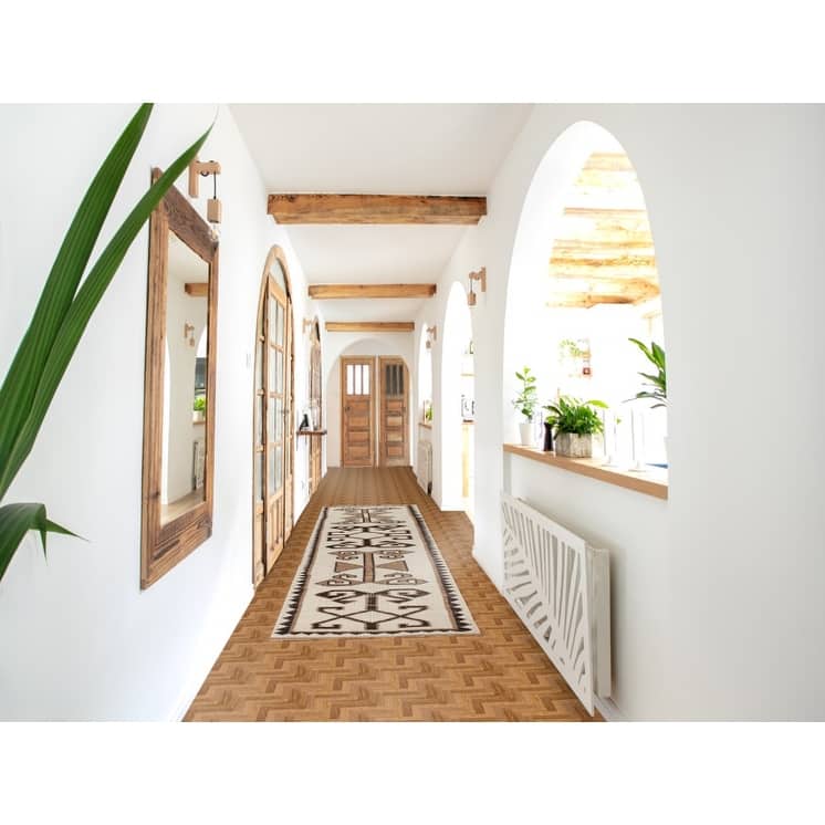 Natural Dye Ivory Anatolian Turkish Runner Rug Handmade Wool Carpet - 2'7"x 11'9"